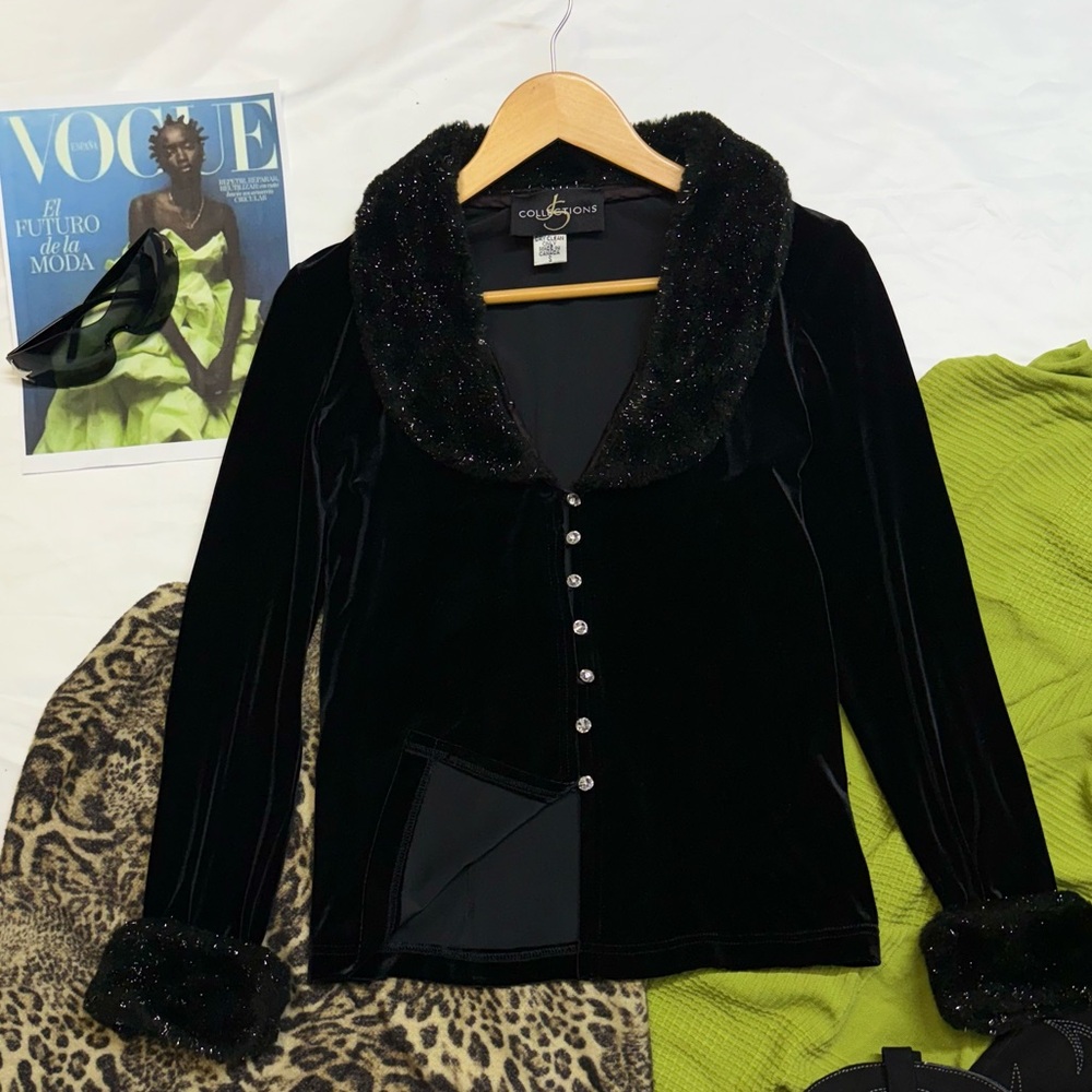 JS Collections Black Velvet Jacket with Glitter Trim